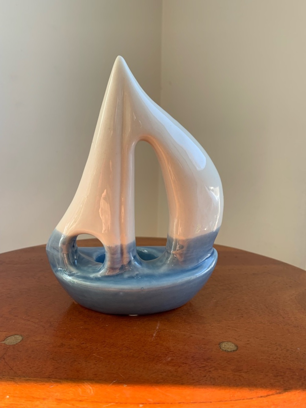 Ceramic White and Blue Sailboat Tea Light  holder